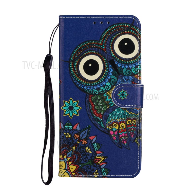 Embossed Patterned Wallet Leather Protective Case with Strap for Huawei Y8p - Owl-3