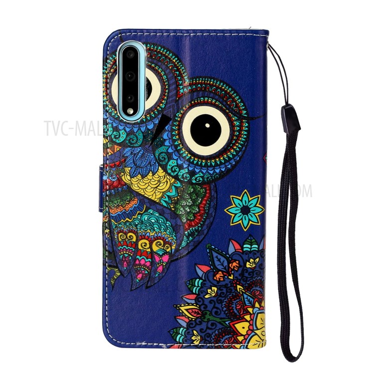 Embossed Patterned Wallet Leather Protective Case with Strap for Huawei Y8p - Owl-4