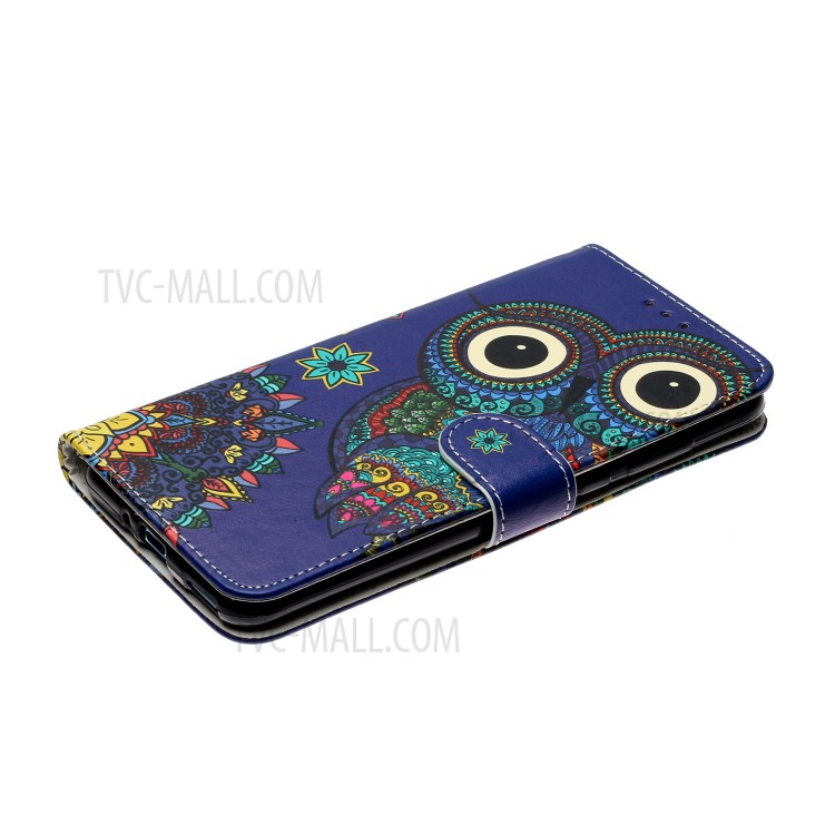 Embossed Patterned Wallet Leather Protective Case with Strap for Huawei Y8p - Owl-6