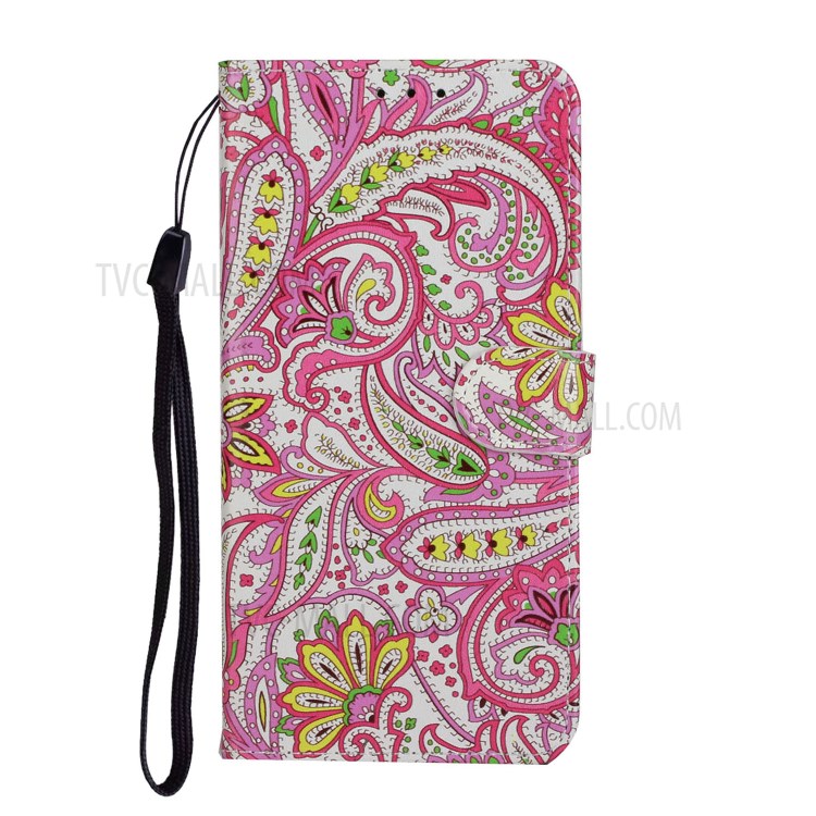 Embossed Patterned Wallet Leather Phone Shell with Strap for Huawei P40 - Paisley Flower-3