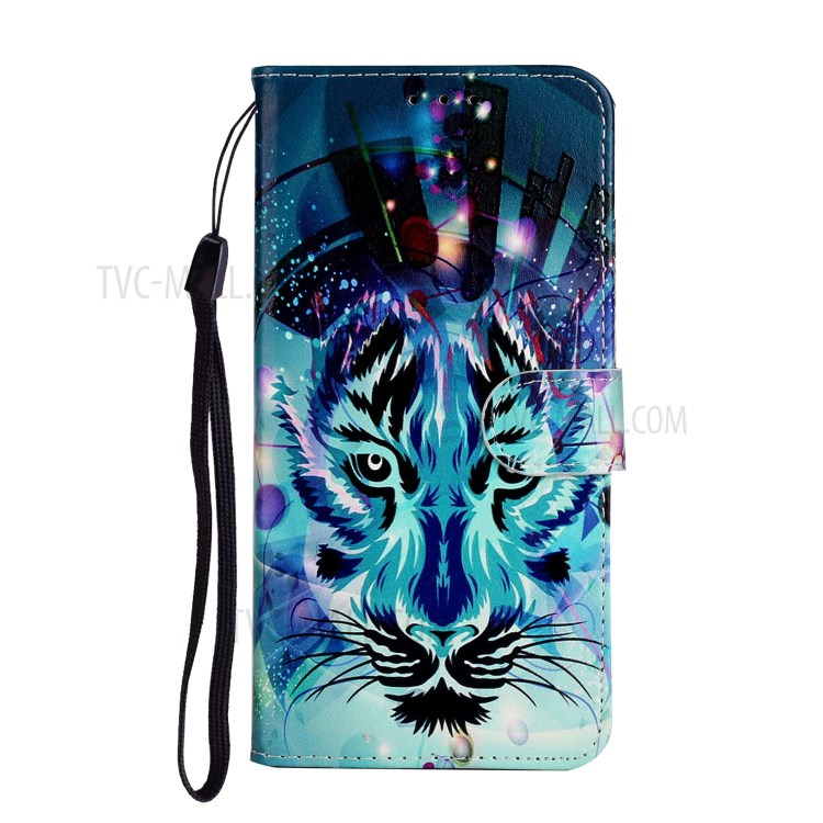 Embossed Patterned Wallet Flip Leather Case with Strap for Huawei P40 lite E/Y7P/Honor 9C - Tiger Face-3