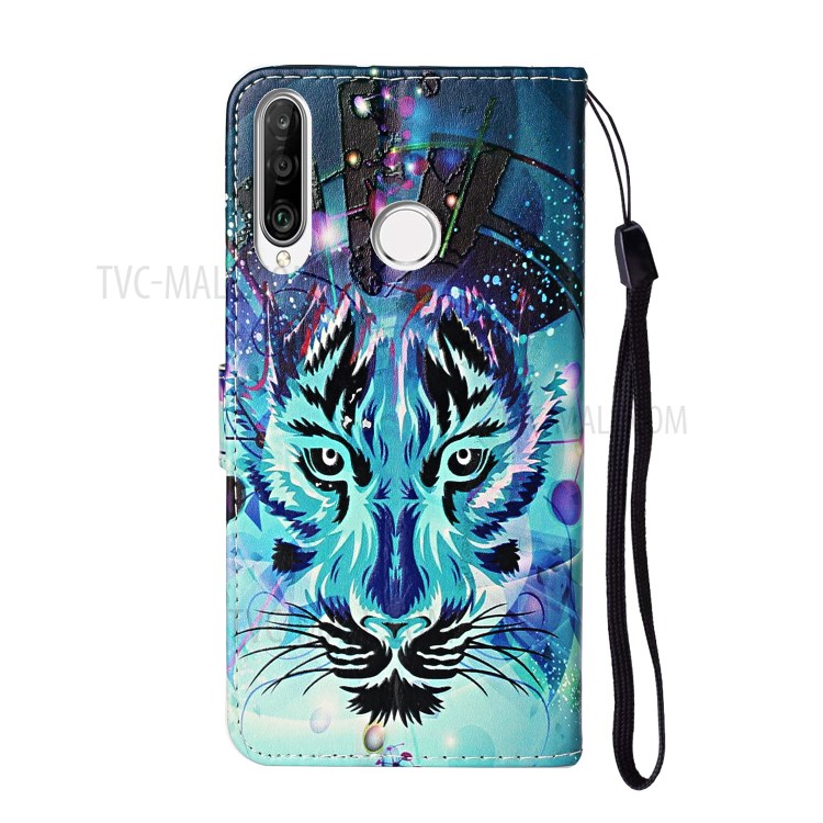 Embossed Patterned Wallet Flip Leather Case with Strap for Huawei P40 lite E/Y7P/Honor 9C - Tiger Face-4