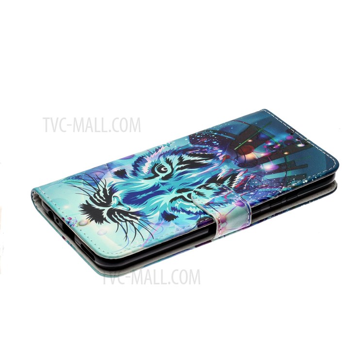 Embossed Patterned Wallet Flip Leather Case with Strap for Huawei P40 lite E/Y7P/Honor 9C - Tiger Face-6