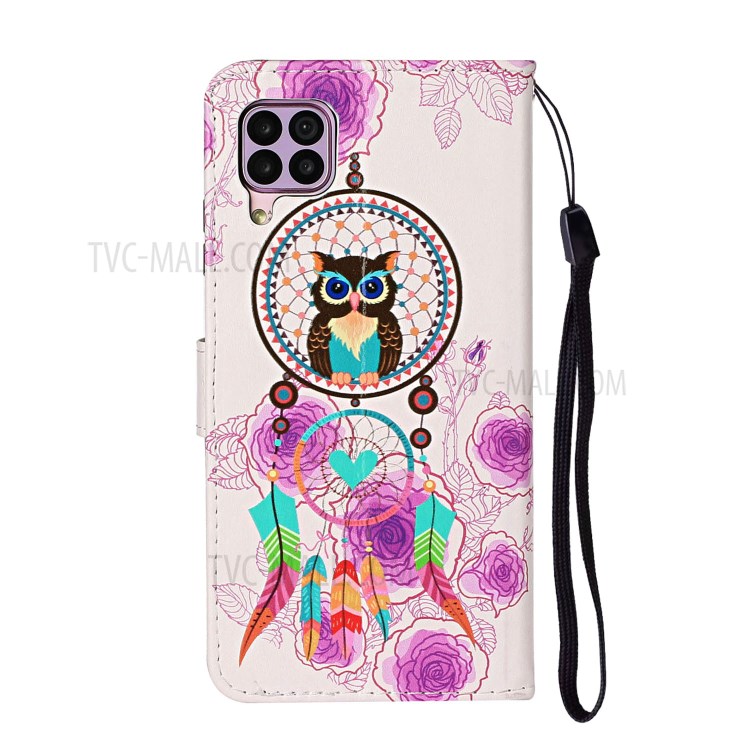 Embossed Pattern Printing Cover Leather Wallet Case for Huawei P40 lite 4G/nova 6 SE/Nova 7i - Owl and Dream Catcher-4