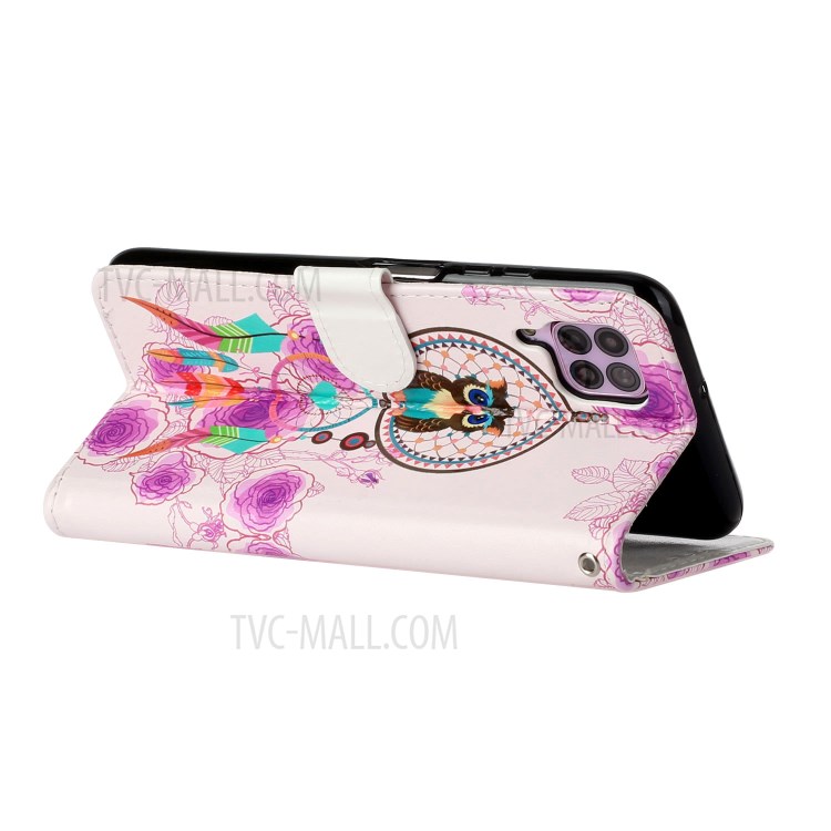 Embossed Pattern Printing Cover Leather Wallet Case for Huawei P40 lite 4G/nova 6 SE/Nova 7i - Owl and Dream Catcher-5