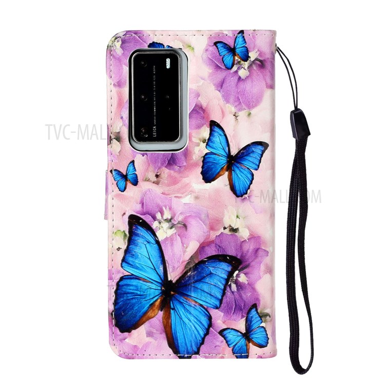 En Relief Cas De Téléphone Portable En Cuir Porte-monnaie Pour Motif Pro P40 Huawei - Papillons Bleus-4