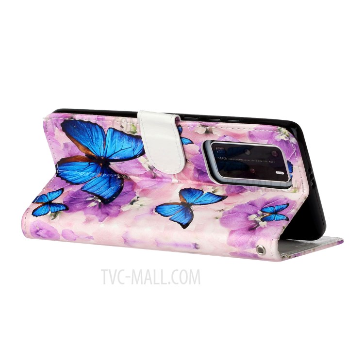 En Relief Cas De Téléphone Portable En Cuir Porte-monnaie Pour Motif Pro P40 Huawei - Papillons Bleus-5