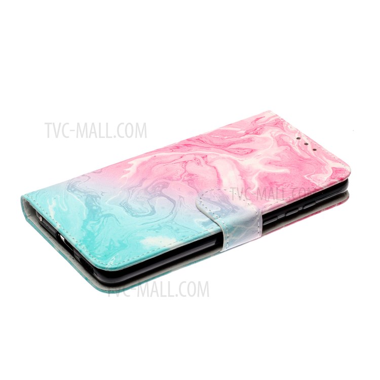 Pattern Printing Shell Leather Wallet Phone Cover for Huawei P40 Pro - Pink/Blue-3