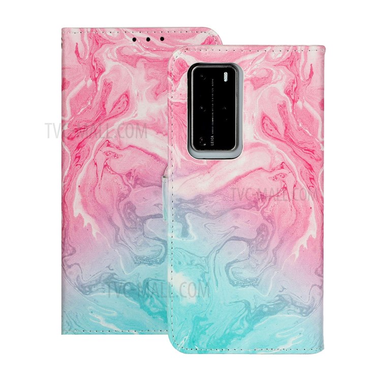 Pattern Printing Shell Leather Wallet Phone Cover for Huawei P40 Pro - Pink/Blue-4