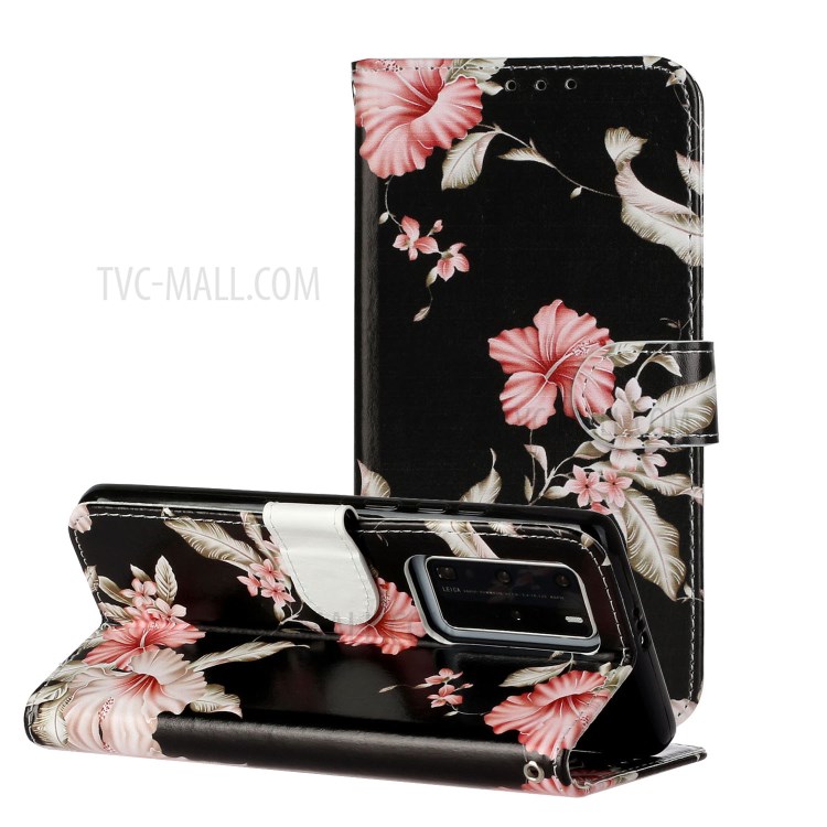 Motif Shell Impression Couverture De Téléphone Porte-monnaie En Cuir Pour P40 Pro Huawei - Fleur Rose-1