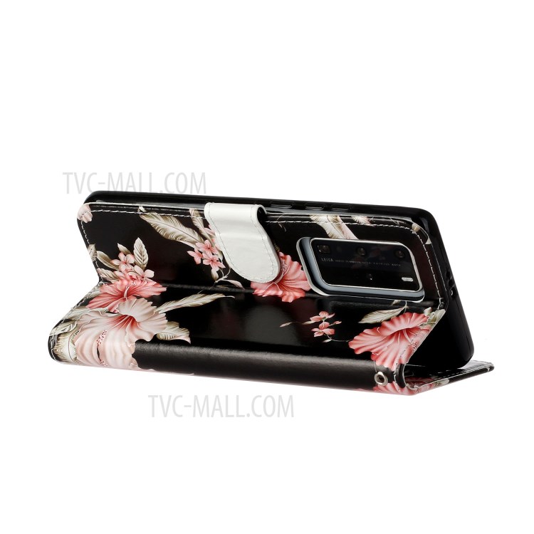 Motif Shell Impression Couverture De Téléphone Porte-monnaie En Cuir Pour P40 Pro Huawei - Fleur Rose-5