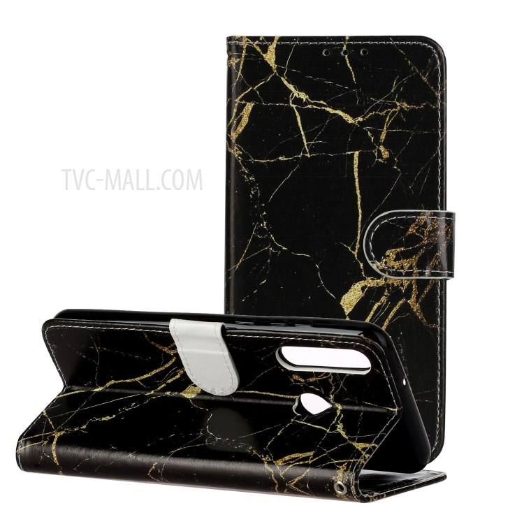 Pattern Printing Wallet Leather Mobile Cover for Huawei Y6p - Black Marble-2