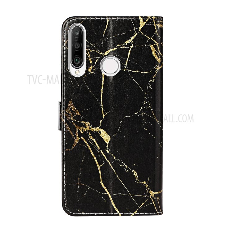 Pattern Printing Wallet Leather Mobile Cover for Huawei Y6p - Black Marble-4