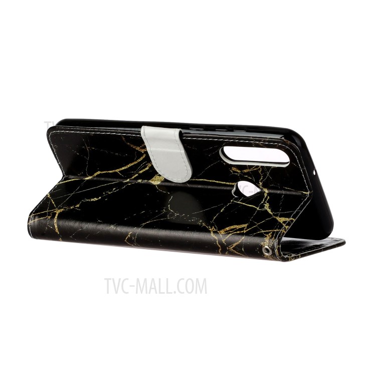 Pattern Printing Wallet Leather Mobile Cover for Huawei Y6p - Black Marble-5