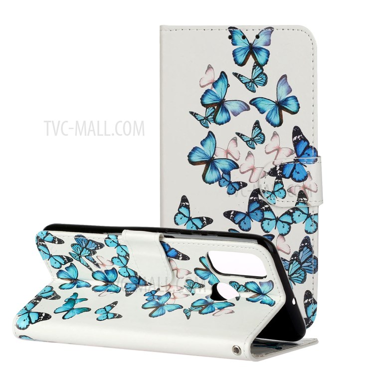 Coquille D'impression De Modèle De Téléphone En Cuir Porte-monnaie Pour P Smart 2020 Huawei - Papillons Bleus-1