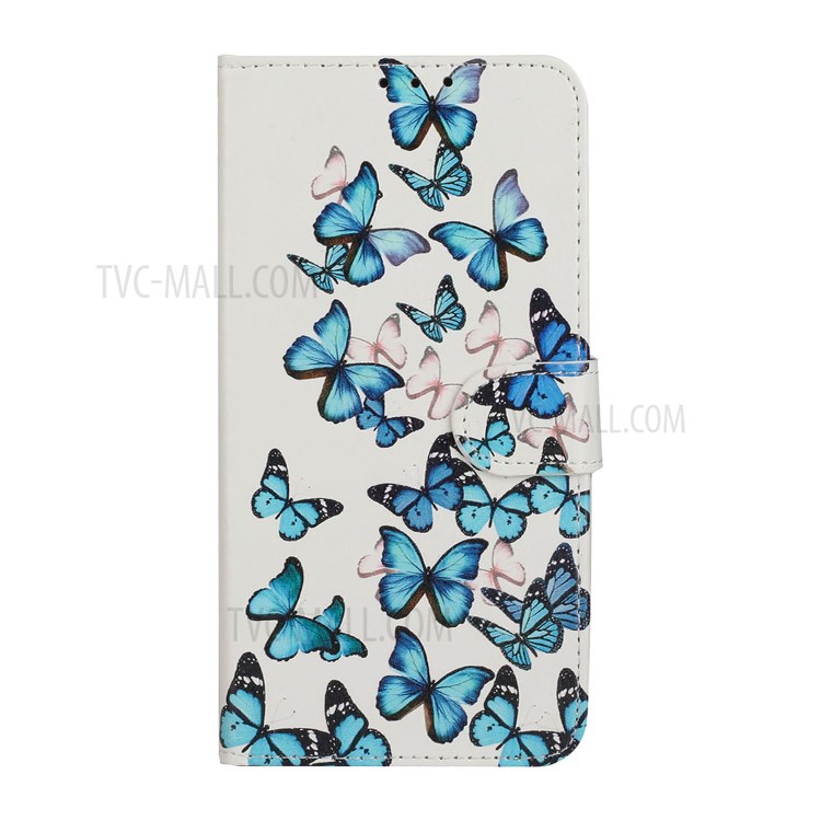 Coquille D'impression De Modèle De Téléphone En Cuir Porte-monnaie Pour P Smart 2020 Huawei - Papillons Bleus-2