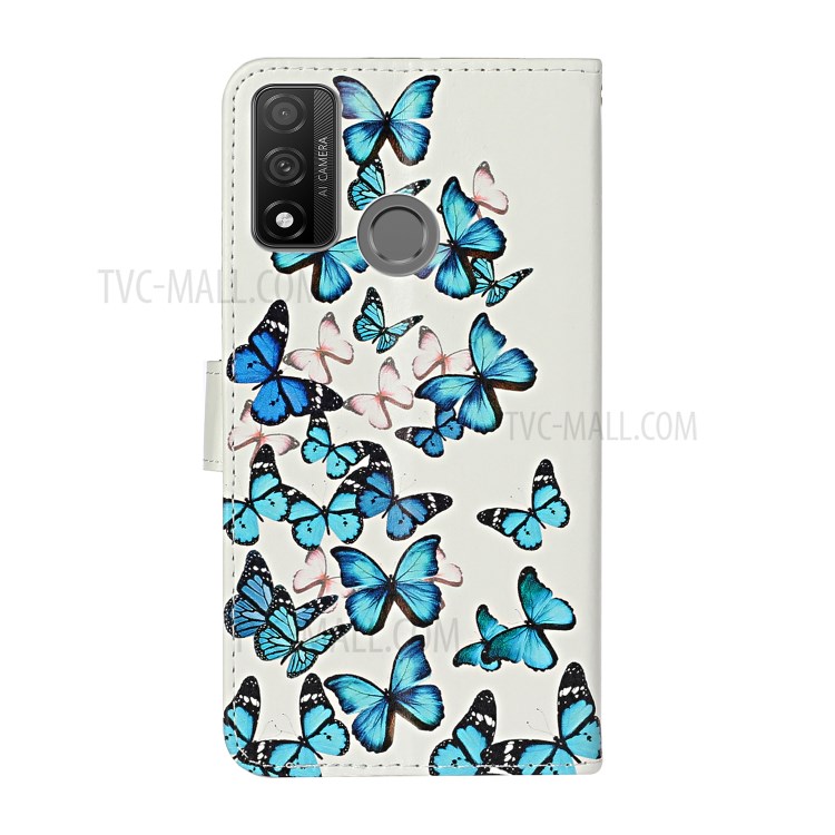 Coquille D'impression De Modèle De Téléphone En Cuir Porte-monnaie Pour P Smart 2020 Huawei - Papillons Bleus-4