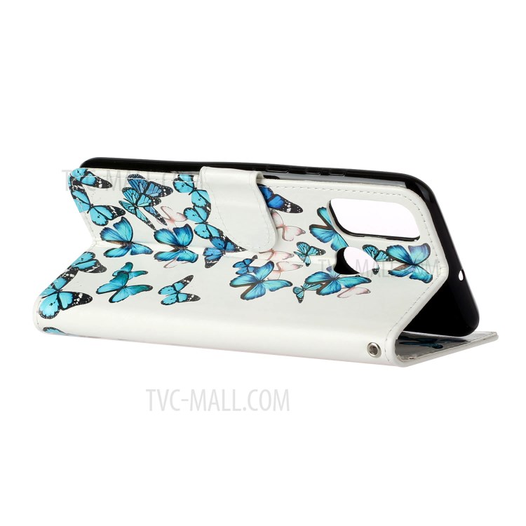 Coquille D'impression De Modèle De Téléphone En Cuir Porte-monnaie Pour P Smart 2020 Huawei - Papillons Bleus-5