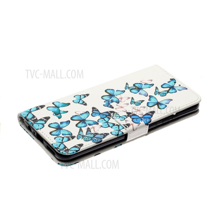 Coquille D'impression De Modèle De Téléphone En Cuir Porte-monnaie Pour P Smart 2020 Huawei - Papillons Bleus-6