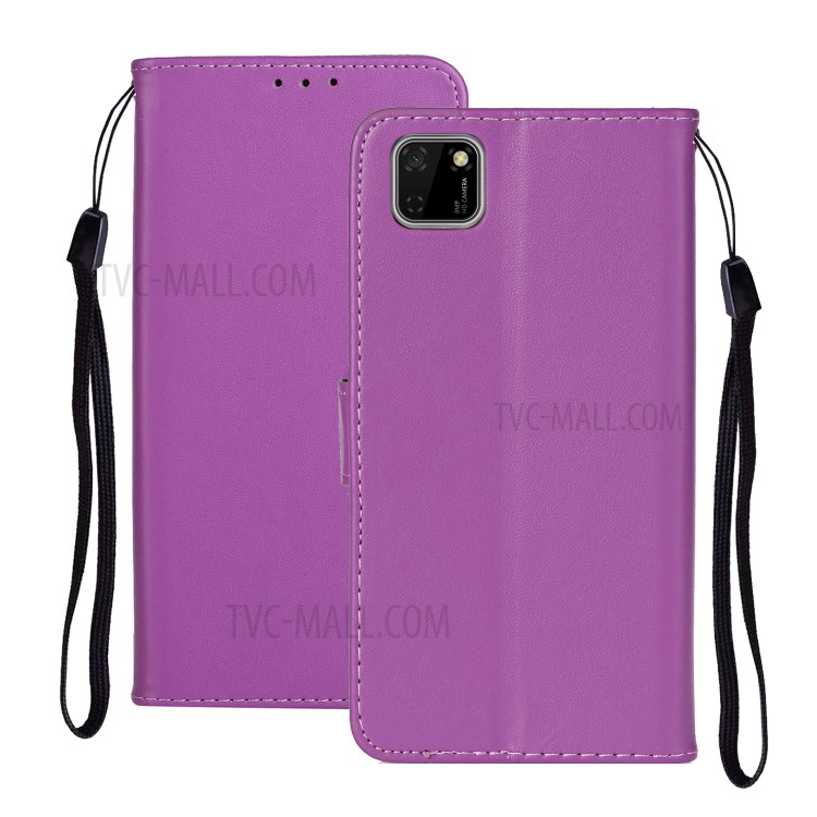 Leather Unqiue Design Phone Case with Strap for Huawei Y5p/Honor 9S - Purple-2