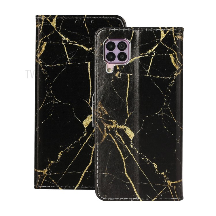 Pattern Printing Leather Wallet Phone Cover for Huawei P40 Lite 4G/Nova 6 SE/Nova 7i - Black Marble Grain-1