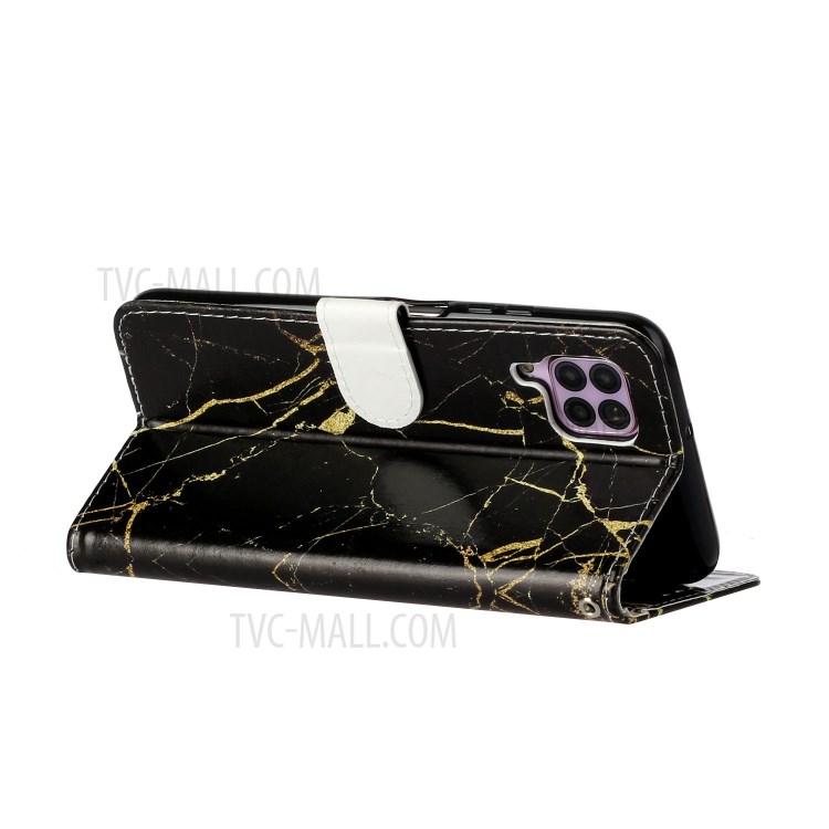 Pattern Printing Leather Wallet Phone Cover for Huawei P40 Lite 4G/Nova 6 SE/Nova 7i - Black Marble Grain-5