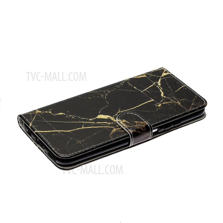 Pattern Printing Leather Wallet Phone Cover for Huawei P40 Lite 4G/Nova 6 SE/Nova 7i - Black Marble Grain-6