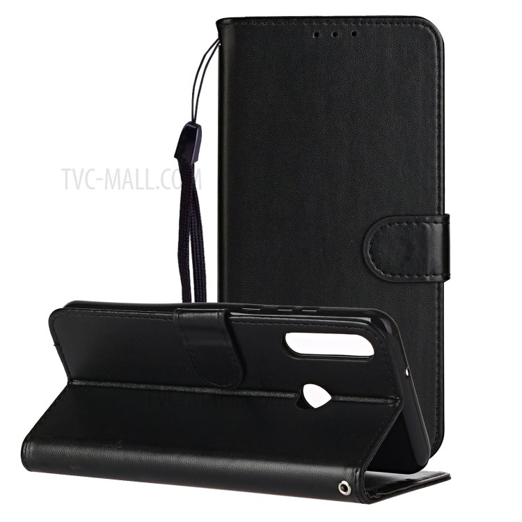 Wallet Leather Stand Phone Case with Strap for Huawei Y7p / P40 Lite E / Honor 9C - Black-1