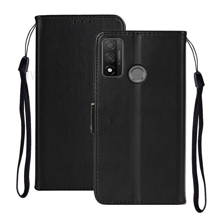 Cor Aleta Caso De Telefone Celular De Couro De Volta Sólida Com Alça Para Huawei P SMART 2020 - Preto-2