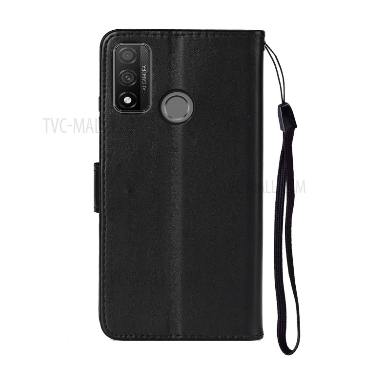 Cor Aleta Caso De Telefone Celular De Couro De Volta Sólida Com Alça Para Huawei P SMART 2020 - Preto-4