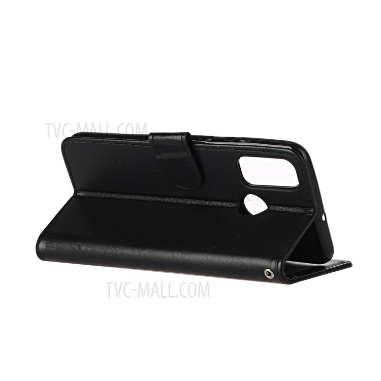 Cor Aleta Caso De Telefone Celular De Couro De Volta Sólida Com Alça Para Huawei P SMART 2020 - Preto-5