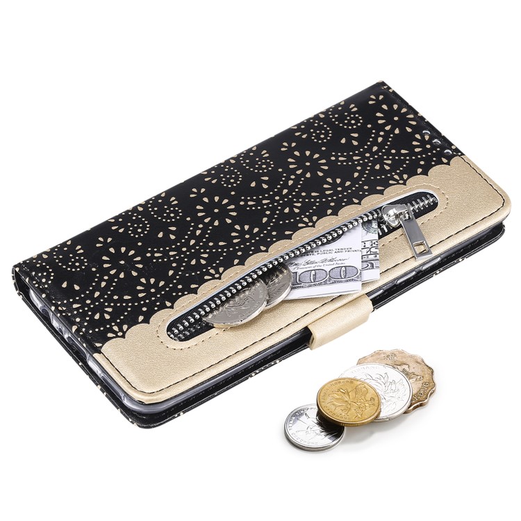 Dentelle Fermeture Éclair De Fleurs Avec Couverture En Cuir De Poche Pour P Smart 2020 Huawei - Noir-8