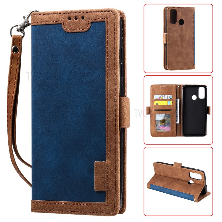 Estojo De Couro Da Aleta De Emenda Retro Para Huawei P SMART 2020 - Azul-1