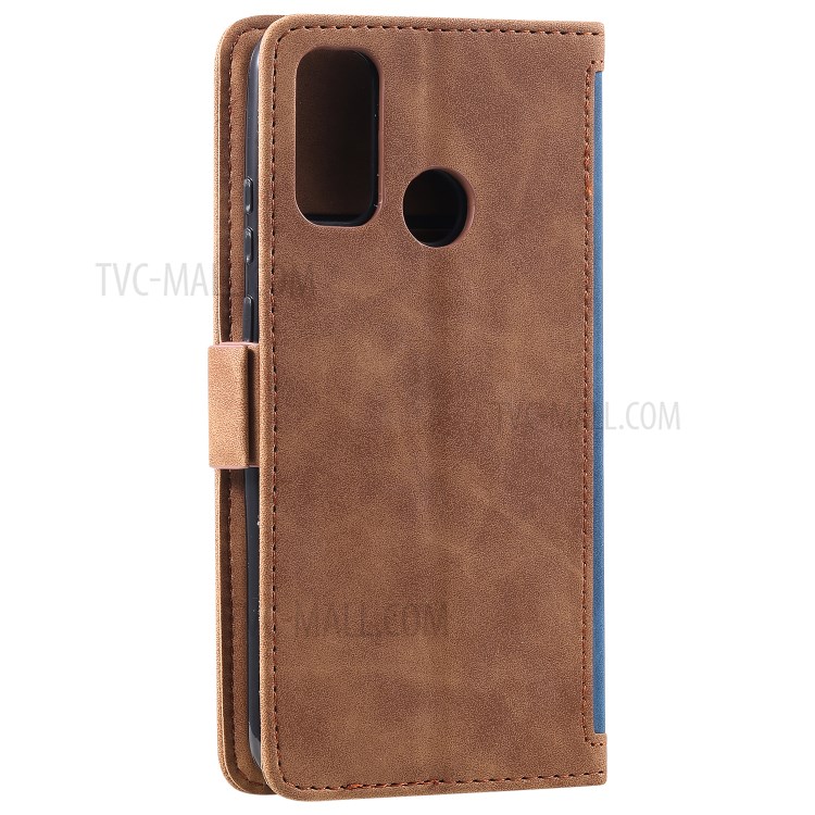 Estojo De Couro Da Aleta De Emenda Retro Para Huawei P SMART 2020 - Azul-4