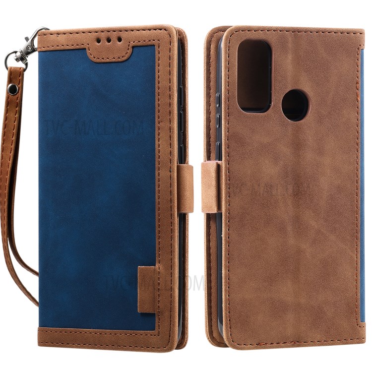 Estojo De Couro Da Aleta De Emenda Retro Para Huawei P SMART 2020 - Azul-7