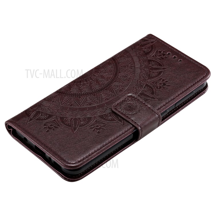 Imprint Flower Leather Wallet Stand Case for Honor 9X Lite - Brown-7