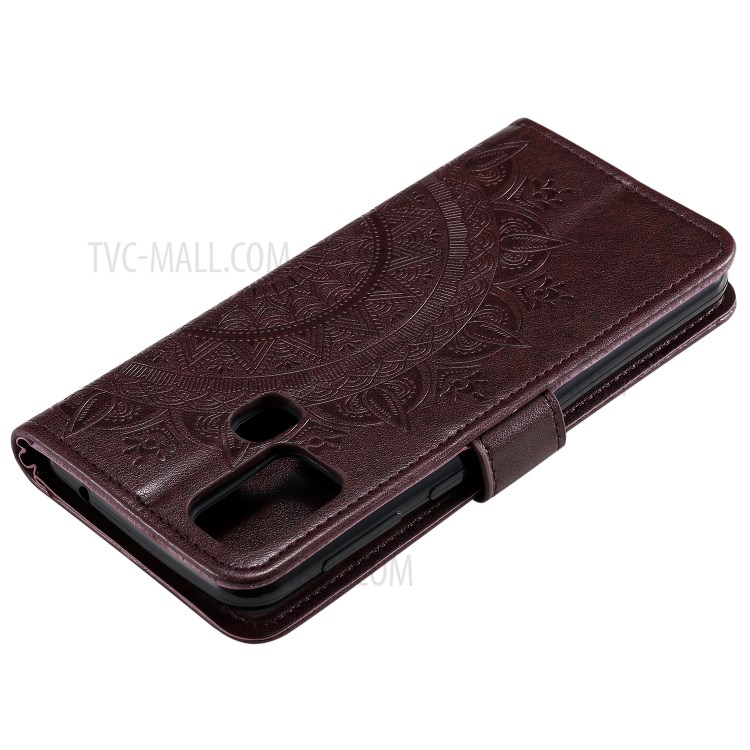 Imprint Flower Leather Wallet Stand Case for Honor 9X Lite - Brown-8