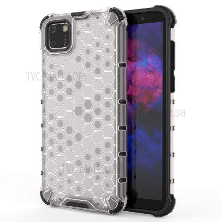 Honeycomb Pattern Shock-proof TPU + PC Unique Cover for Huawei Y5p - White-1