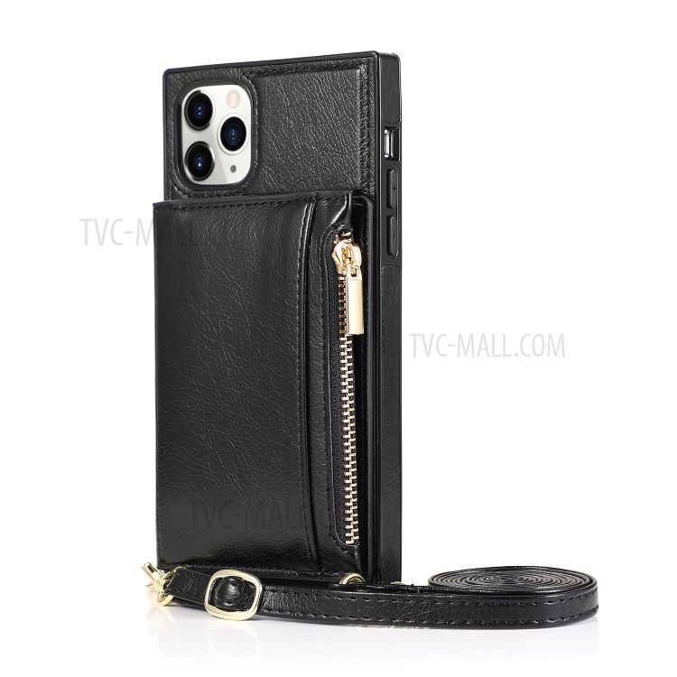 Téléphone Cuir Avec Sangle De Fermeture À Glissière De Poche Pour IPhone 11 Pro 5,8 Pouces - Noir-11