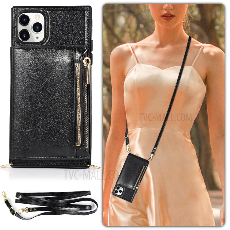 Téléphone Cuir Avec Sangle De Fermeture À Glissière De Poche Pour IPhone 11 Pro 5,8 Pouces - Noir-12