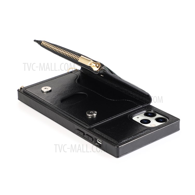Téléphone Cuir Avec Sangle De Fermeture À Glissière De Poche Pour IPhone 11 Pro 5,8 Pouces - Noir-2