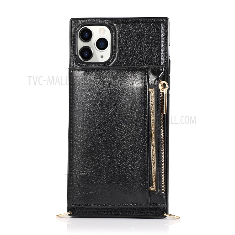 Avec Poche À Fermeture Éclair Étui De Téléphone Cuir Sangle Pour Iphone 11 Pro Max 6,5 Pouces - Noir-3