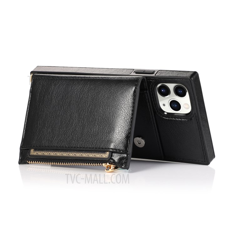 Avec Poche À Fermeture Éclair Étui De Téléphone Cuir Sangle Pour Iphone 11 Pro Max 6,5 Pouces - Noir-4