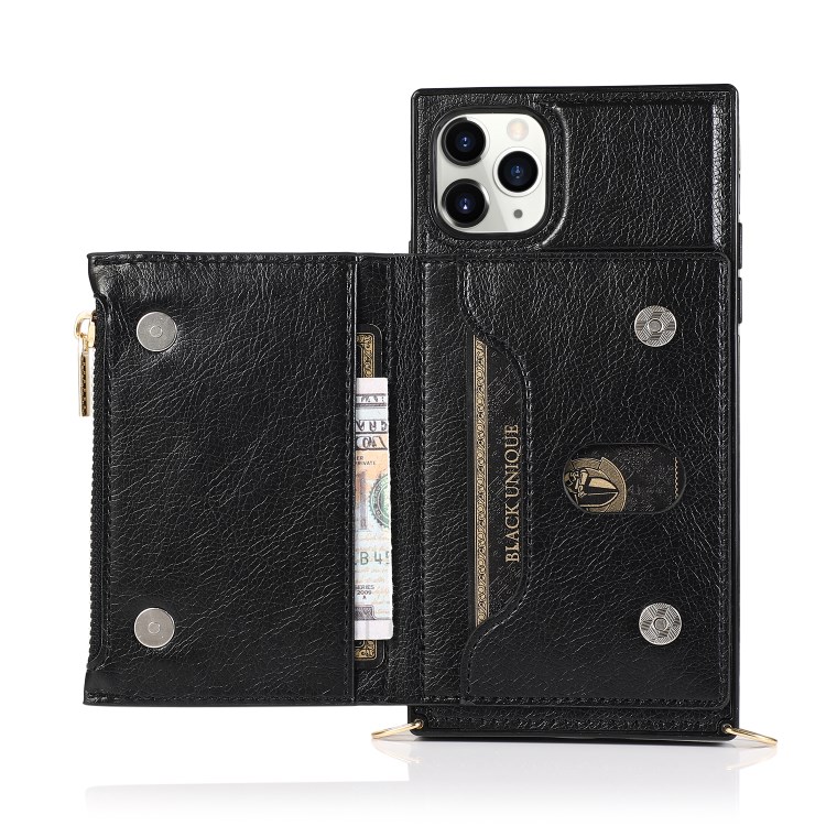 Avec Poche À Fermeture Éclair Étui De Téléphone Cuir Sangle Pour Iphone 11 Pro Max 6,5 Pouces - Noir-6
