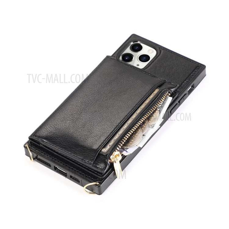 Avec Poche À Fermeture Éclair Étui De Téléphone Cuir Sangle Pour Iphone 11 Pro Max 6,5 Pouces - Noir-8