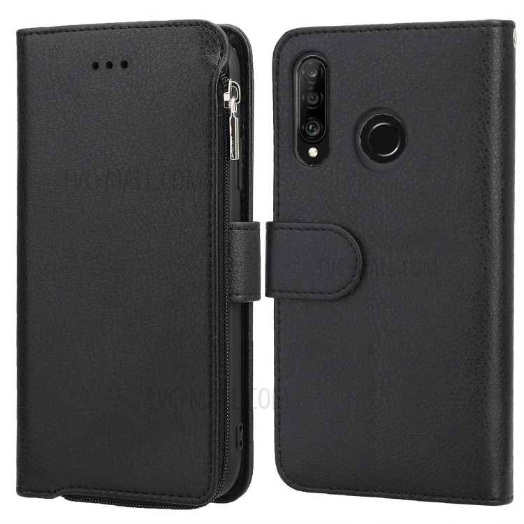 Support Porte-monnaie De Poche À Fermeture Éclair Étui En Cuir Microfibre Pour Lite P30 Huawei / Nova 4E - Noir-1