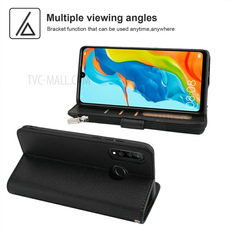 Support Porte-monnaie De Poche À Fermeture Éclair Étui En Cuir Microfibre Pour Lite P30 Huawei / Nova 4E - Noir-3