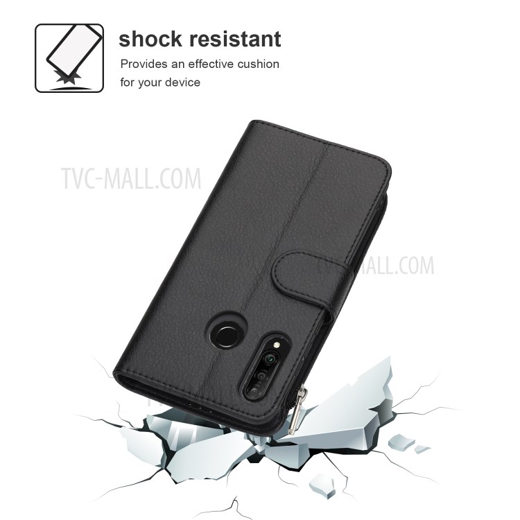 Support Porte-monnaie De Poche À Fermeture Éclair Étui En Cuir Microfibre Pour Lite P30 Huawei / Nova 4E - Noir-4