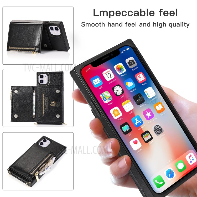 Étui En Cuir De Téléphone Portable Avec Sangle De Fermeture À Glissière De Poche Pour IPhone 11 6.1 Pouces - Noir-10