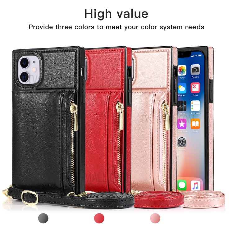 Étui En Cuir De Téléphone Portable Avec Sangle De Fermeture À Glissière De Poche Pour IPhone 11 6.1 Pouces - Noir-13